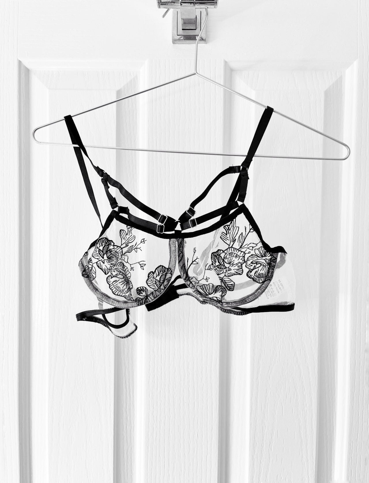Black Sexy Mesh Lace Embroidery Three-Piece Lingerie Set